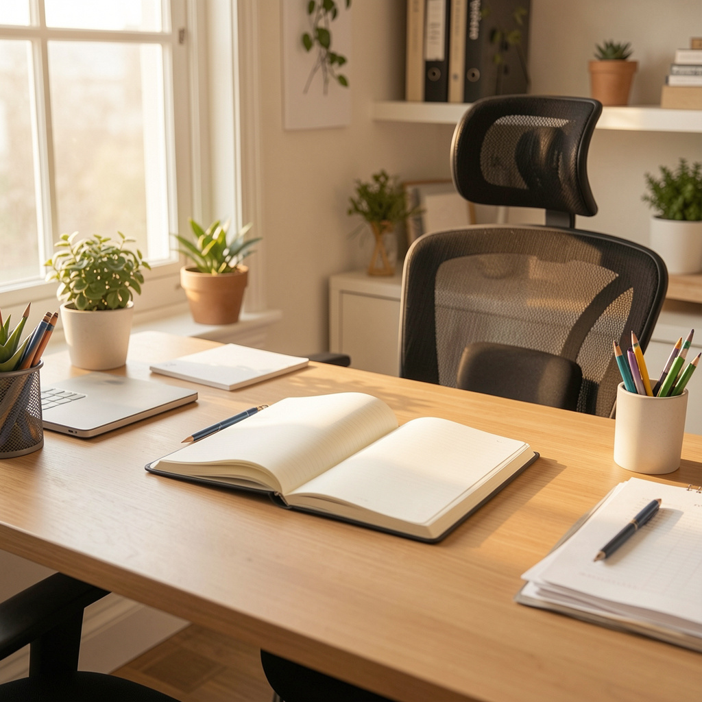 Organized calm workspace promoting stress-free productivity